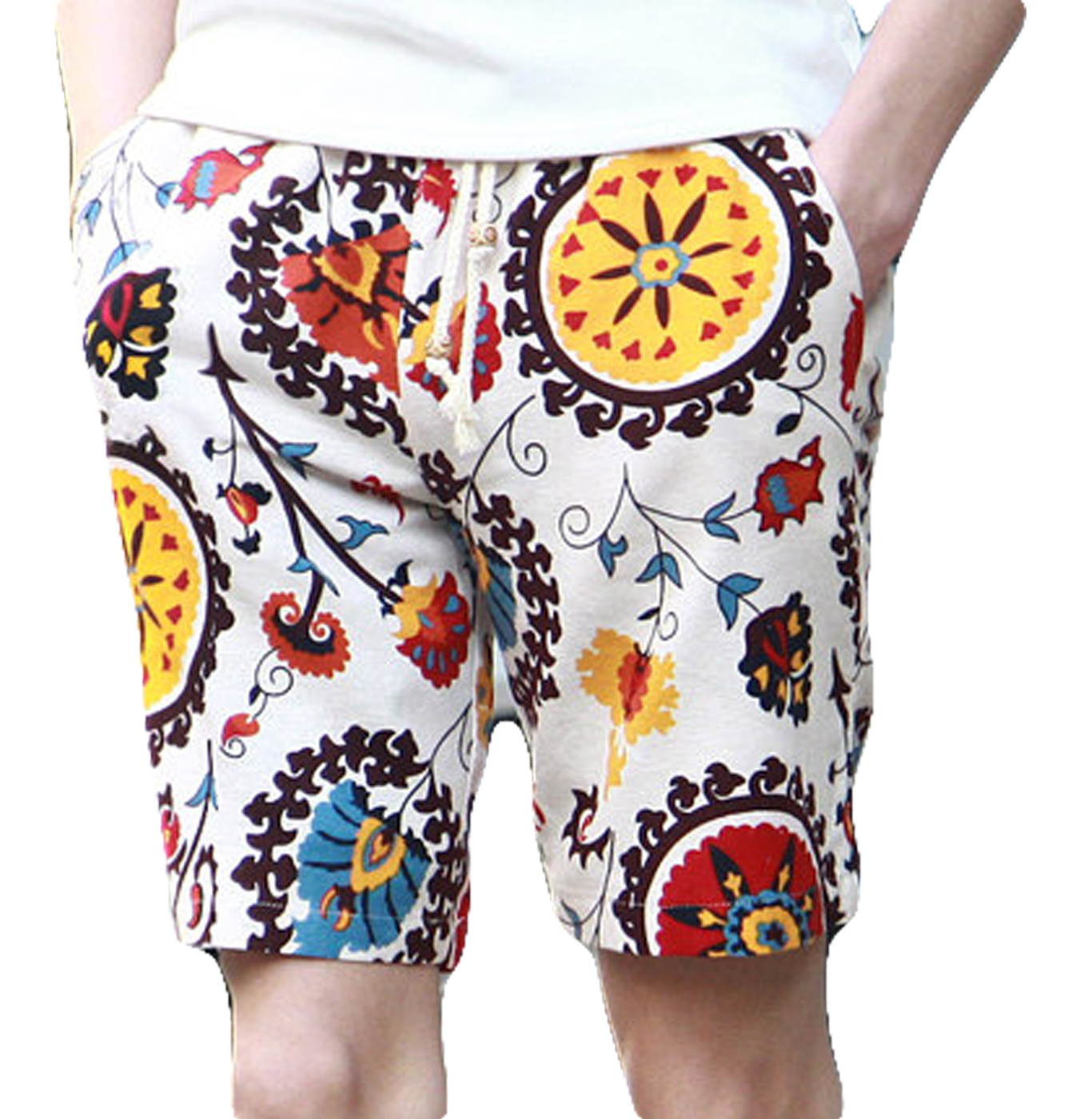 2023 Blanco multicolor animado naturaleza pantalones cortos cómodos | PILAEO